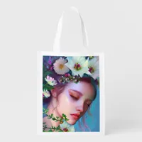 Pretty Fairy Flowers in Hair Fantasy Art   Grocery Bag