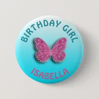 Personalize Birthday Girl Butterfly Button