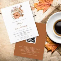 Budget Autumn Florals QR Code Wedding Invite