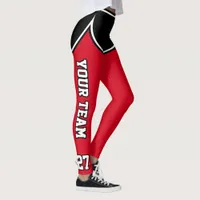 Sports Team Name Number Black Red Dot Shorts Leggings