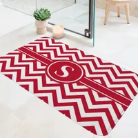 Red And White Chevron Monogram Bath Mat