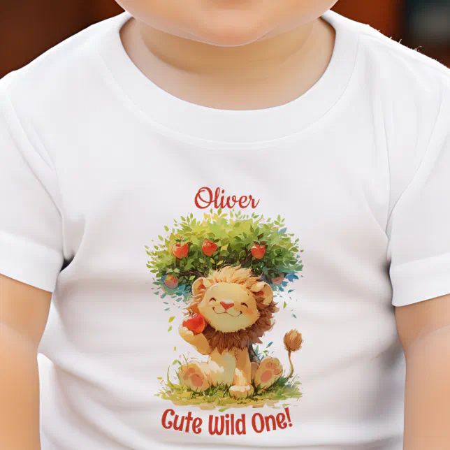 Cute Smiling Lion And Apple Tree Birthday Card Baby T-Shirt