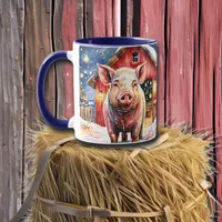 Cute Rustic Christmas Pig and Barn Mug