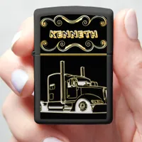 Gold Semi-Truck Digital Art Design Zippo Lighter