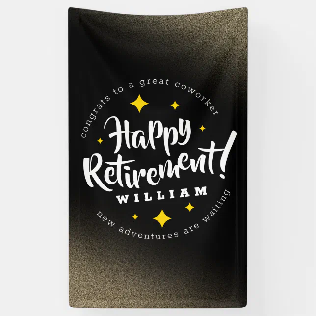 Fun Gold Glitter Stars Retirement New Adventures Banner