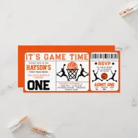  Basketball First Year Down Ticket 1st Birthday Invitation