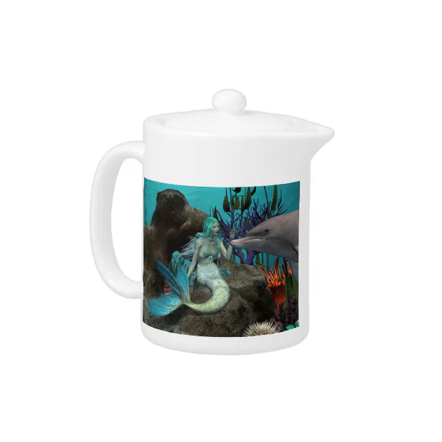 Mermaid and Dolphin Under the Sea Teapot