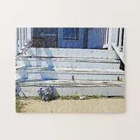 Weathered Front Porch Steps with Purple Violets Jigsaw Puzzle