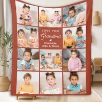 Grandma Personalized Terracotta 11 Photo Collage Fleece Blanket