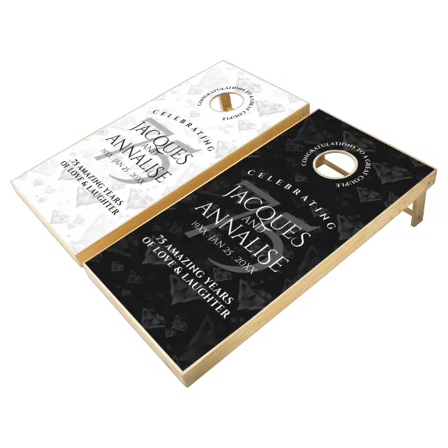 Elegant 75th Diamond Wedding Anniversary Cornhole Set