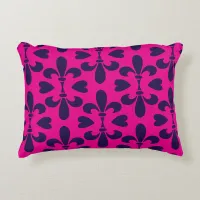 Elegant Heraldic Fleur-de-Lys Pink Blue Patterned Accent Pillow