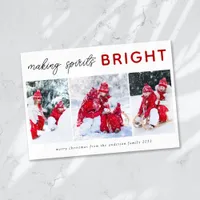 3 Photo Collage Christmas Card Spirits Bright