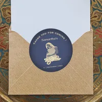 Elegant Baby Shower Thank You Navy Blue & Beige  Classic Round Sticker