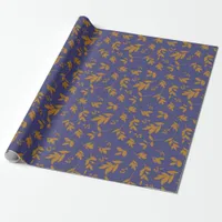 Yellow Leafy Branch on Blue Wrapping Paper