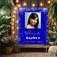 Birthday royal blue silver glitter photo welcome poster