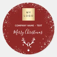 Christmas red white reindeer business logo  classic round sticker