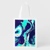  Blue Teal Ocean Swirls Marble Fluid Art   Grocery Bag
