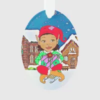 Ethnic Girl Elf Whimsical Personalized  Christmas Ornament