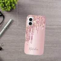 Blush pink rose gold metallic name monogram script iPhone 16 case