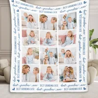 Modern Best GRANDMA Ever Custom 12 Photo Collage Fleece Blanket