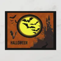 Haunted Castle, Bats and Yellow Moon Postcard