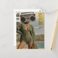 Surreal Boombox Hawaii Woman Collage Postcard