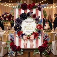 Dark Red Striped Floral 50th Wedding Anniversary Foam Board