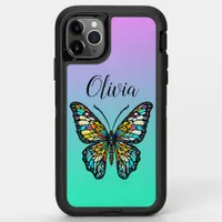 Colorful Stained Glass Butterfly Personalized OtterBox Defender iPhone 11 Pro Max Case
