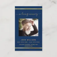 Navy blue gold photo elegant funeral program card