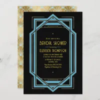 Elegant Gatsby Art Deco Blue & Gold Bridal Shower Invitation