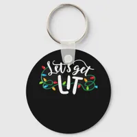 Christmas Funny Pajamas Let's Get Lit Christmas Cl Keychain