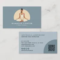 Modern Yoga/Mindfulness Lotus Pose Socials QR Code Business Card