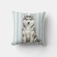 Siberian Husky Watercolor Pillow Throw Art