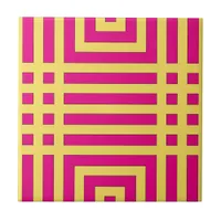Trendy Yellow & Pink Abstract Geometric Pattern Ceramic Tile