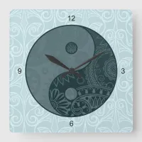 Patterned Yin Yang Slate Blue Square Wall Clock