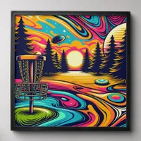 Cool Disc Golf Course at Sunset Peel And Stick Photo Tile