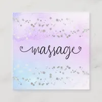 *~* Massage Therapist Pastel Rainbow Glitter Heart Square Business Card