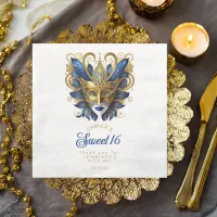 Masquerade Mask Motif Blue Gold White ID1032 Paper Dinner Napkins