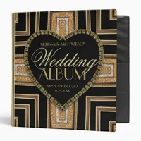 Art Deco Black Gold Love Heart Wedding Album 3 Ring Binder