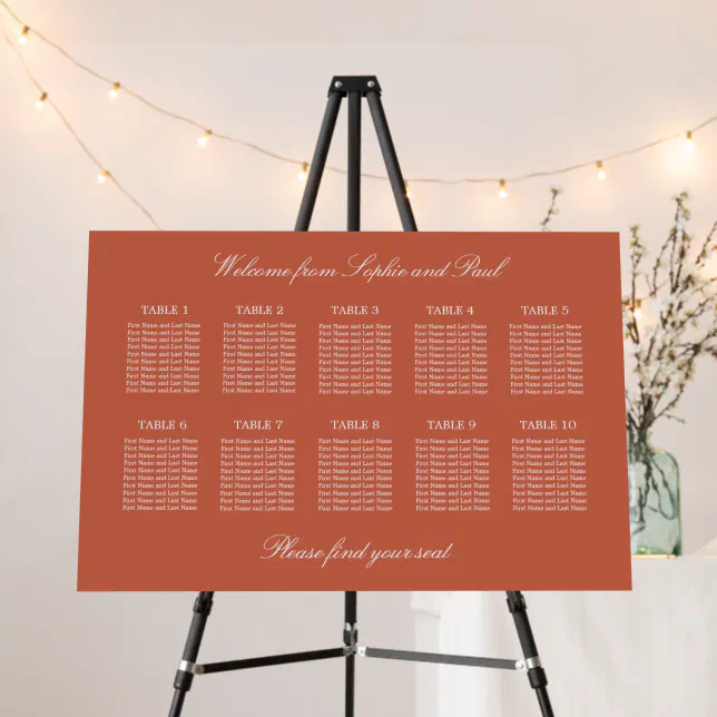 Terracotta 10 Table Wedding Seating Chart Foam Board