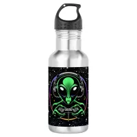 Alien Playing Video Games with Star Background Stainless Steel Water Bottle