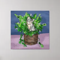Gray Kitten in Bucket of Catnip  Canvas Print