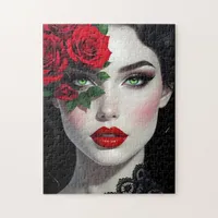 I Love You | Beautiful Woman with Red Rose Jigsaw Puzzle