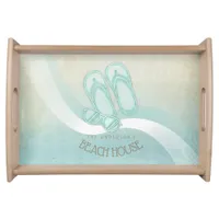 Beach House Sunglasses and Flip Flops Aqua ID623 Serving Tray