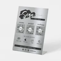 Metallic Silver 3 Qr Code Scan To Pay Frosted Pedestal Sign