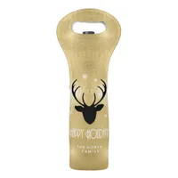 Deer Antlers Silhouette & Snowflakes Gold ID861 Wine Bag
