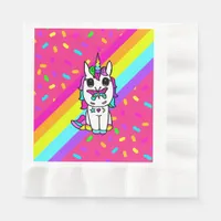 Unicorn with Butterfly on Nose rainbow Sprinkles Napkins