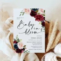 Baby in Bloom Boho Burgundy Blush Baby Shower  Invitation