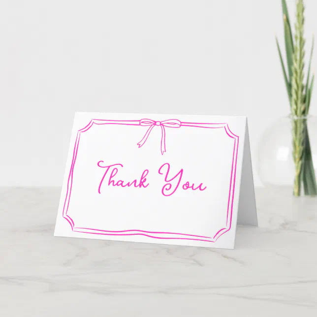 Handwritten Thank You Card Cute Chic Coquette Bow 