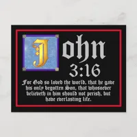 Illuminated Letter John 3 16 Easter Bible Quote Postcard